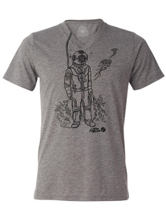 Scuba - Black on Heather Grey Mens V Neck
